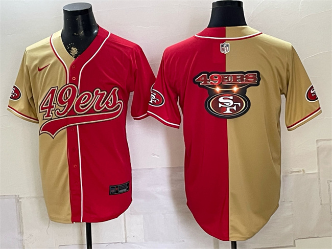 Men's San Francisco 49ers Team Big Logo Gold Red Split Stitched Jersey